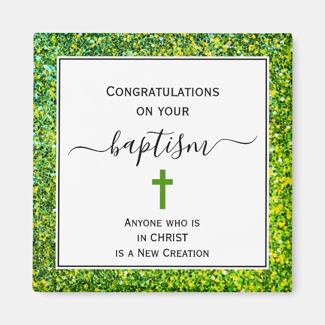 Grönt Glitter Grattis VUXEN BAPTISM Magnet (Framsidan)