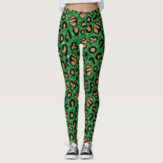 Grönt Glitter Guld Leopard Shamrock Klöver Irish Leggings