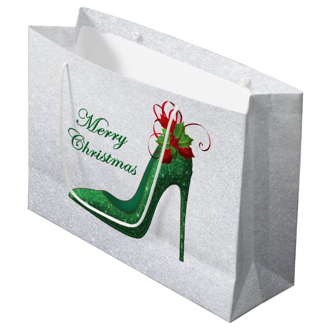 Grönt Glitter Heels Gift Bag (Framsidan Vinklad)