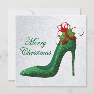 Grönt Glitter Heels julhälsningskort