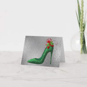 Grönt Glitter Heels julhälsningskort Helgkort