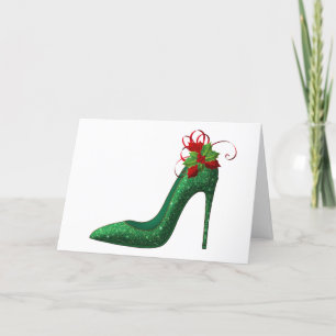 Grönt Glitter Heels julhälsningskort Helgkort
