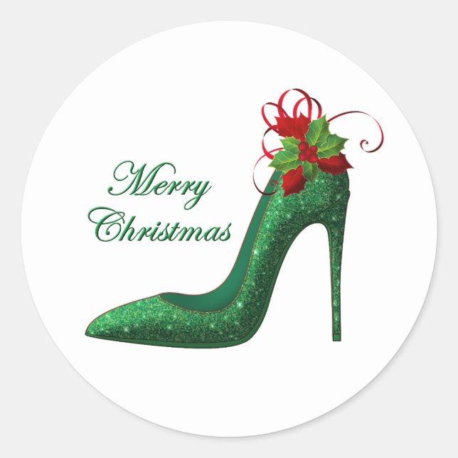 Grönt Glitter Heels Stickers Runt Klistermärke (Framsida)