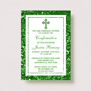 Grönt Glitter Heliga Communion/Bekräftelse Inbjudningar