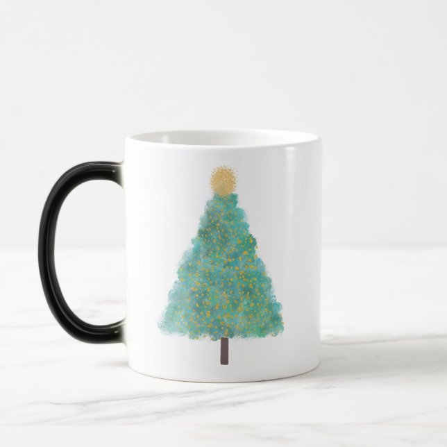 Grönt glitter julgran magisk mugg (Vänster)