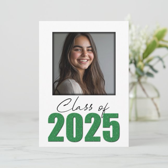 Grönt Glitter klass 2025 Foto Open House Inbjudningar (Stående Fram)