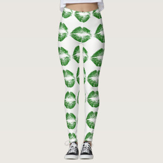Grönt Glitter Läppar Leggings