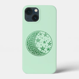 Grönt Glitter Måne och Stars Mandala