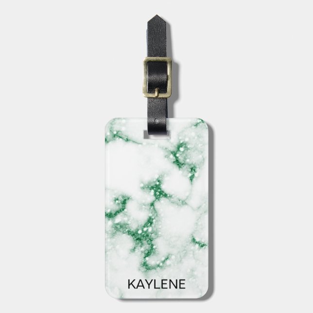 Grönt Glitter Marble Personlig Luggage Tag Bagagebricka (Vertikal Framsida)