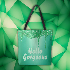 Grönt glitter med monogram Hej Gorgous | Tygkasse
