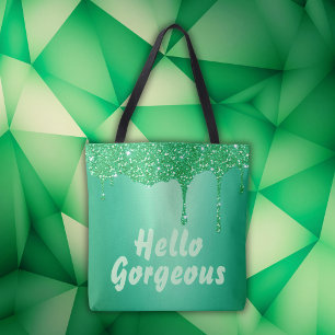 Grönt glitter med monogram Hej Gorgous Tygkasse