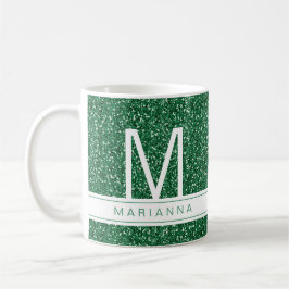 Grönt Glitter Monogram Anpassningsbar Initial Namn Kaffemugg