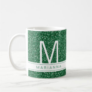Grönt Glitter Monogram Anpassningsbar Initial Namn Kaffemugg