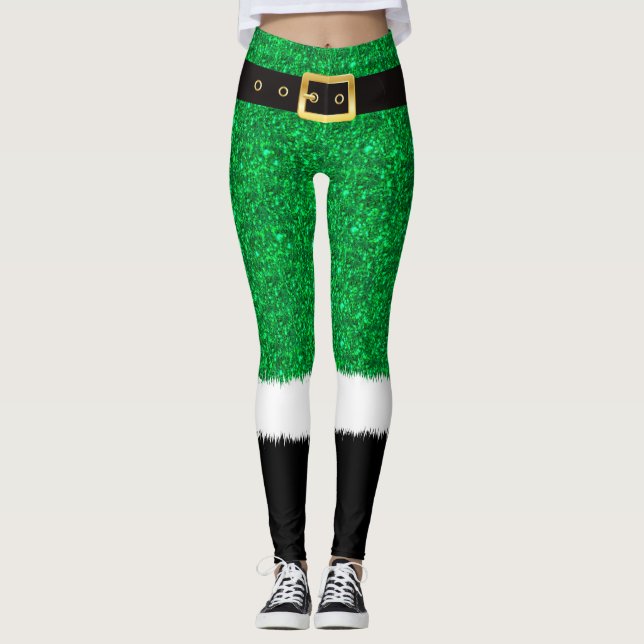 Grönt Glitter, mousserande sekvenser Julbalar Leggings (Framsida)