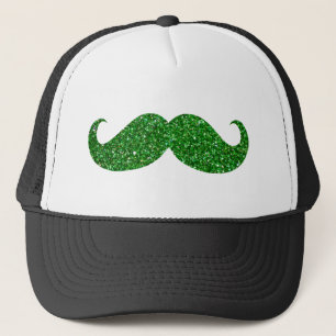Grönt Glitter Mustache Keps