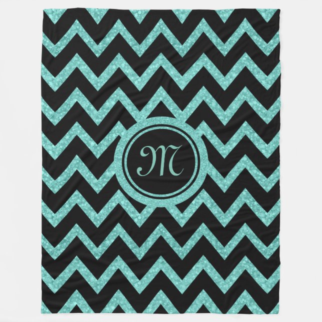 Grönt Glitter och miniatyrdiagram med svart Zigzag Fleecefilt (Framsidan)