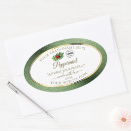 Grönt Glitter och White Product Label Ladybug Logo Ovalt Klistermärke