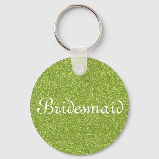 Grönt Glitter Personlig Bridesmaid Nyckelring (Framsida)