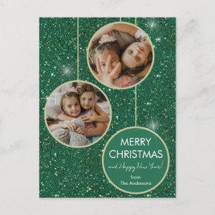 Grönt Glitter Photo God jul Helg Vykort