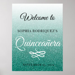 Grönt Glitter Quinceañera 15:e födelsedag Välkomme Poster
