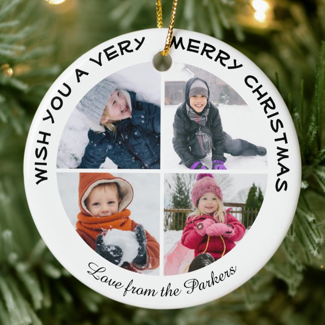 Grönt Glitter Script 4 Photo Collage jul Julgransprydnad Keramik (Skapare uppladdad)