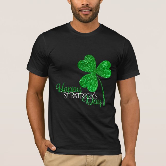 Grönt glitter Shamrock Glad St Patrick’s Day  T Shirt (Framsida)