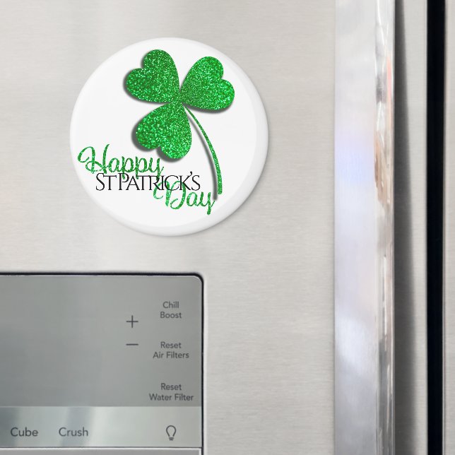 Grönt Glitter Shamrock Lycklig St Patrick's Day T- Magnet (In Situ (Fridge))