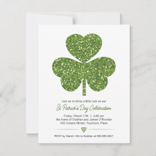 Grönt Glitter Shamrock St Patricks Party Inbjudningar