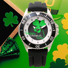 Grönt Glitter Shamrock Unique St Patrick's Day Armbandsur