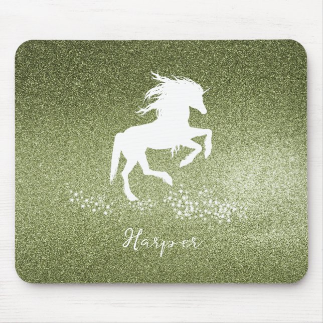 Grönt Glitter Unicorn Mouse Pad Musmatta (Framsidan)
