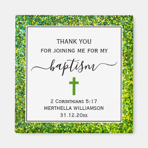 Grönt Glitter VUXEN BAPTISM Tack Magnet