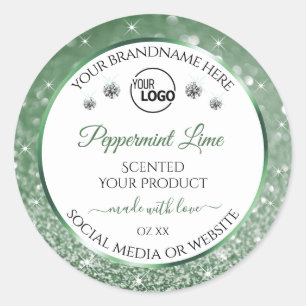 Grönt Glitter White Product Labels Logotyp Diamond Runt Klistermärke