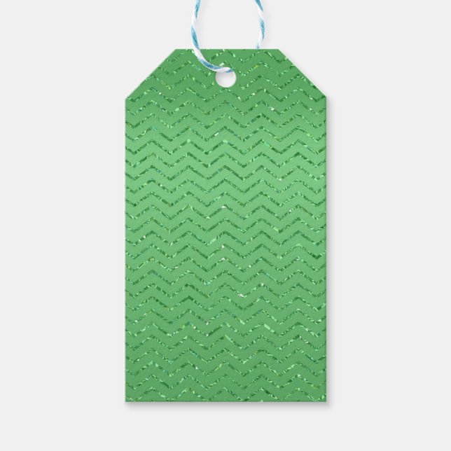 Grönt Glittery Zig-Zag Gift Märkre Presentetikett (Framsidan)