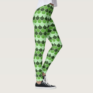 Grönt Glittrande Fjäll Mönster för Sjöjungfrur Leggings