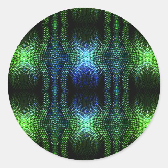 Grönt Glow Snake Skin Runt Klistermärke (Framsida)
