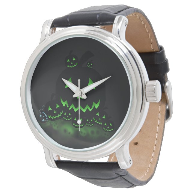Grönt Glowing Black Halloween Jack o lantern Armbandsur (Vinklad)