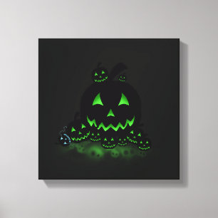 Grönt Glowing Black Halloween Jack o lantern Canvastryck