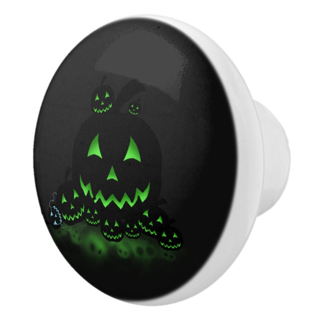 Grönt Glowing Black Halloween Jack o lantern Knopp (Höger)