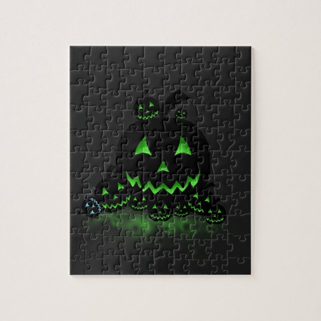 Grönt Glowing Black Halloween Jack o lantern Pussel (Vertikal)