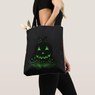 Grönt Glowing Black Halloween Jack o lantern Tygkasse