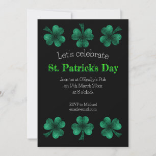 Grönt Gnistra Shamrock black St Patrick Day Inbjudningar