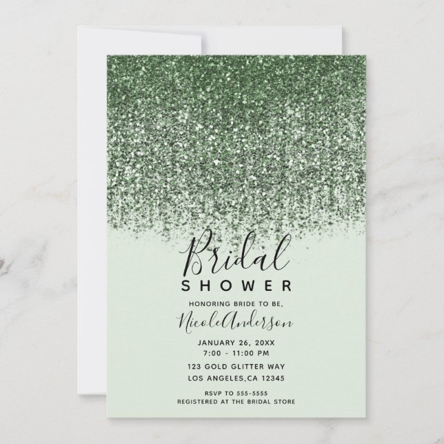 Grönt gnistrande glitter St. Patricks bröllopsdusc Inbjudningar (Framsida)