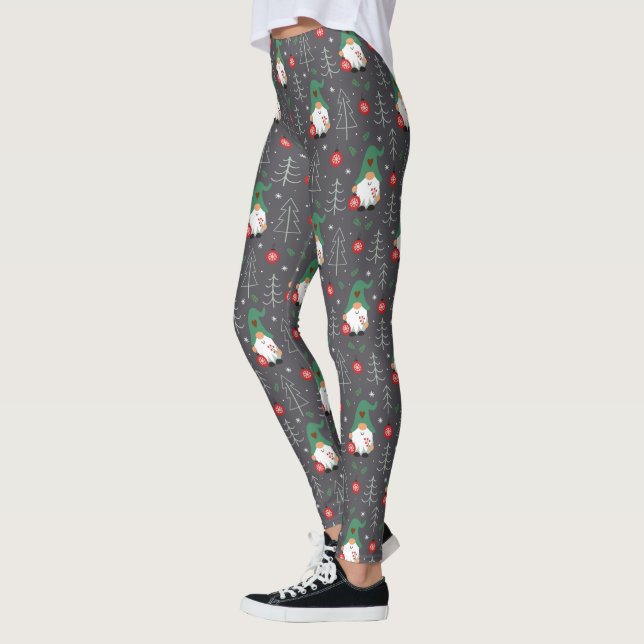Grönt Gnome Julgran Ornaments Mönster Leggings (Vänster)