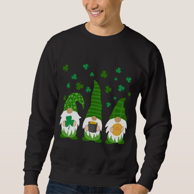 Grönt Gnome St. Patrick's Day Irish Gnome Lucky Sh Lång Ärmad Tröja (Framsida)