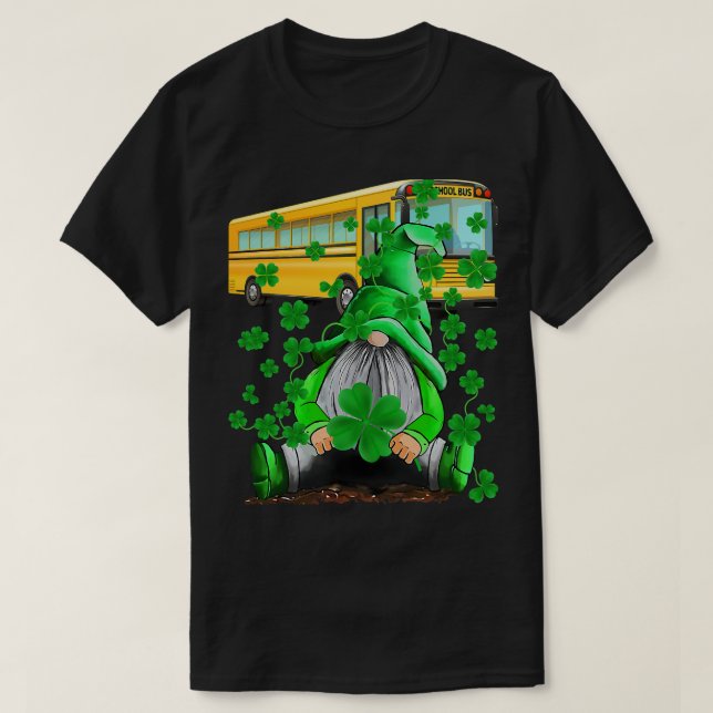 Grönt Gnomes Buss School Driver and Shamrock St Pa T Shirt (Design framsida)