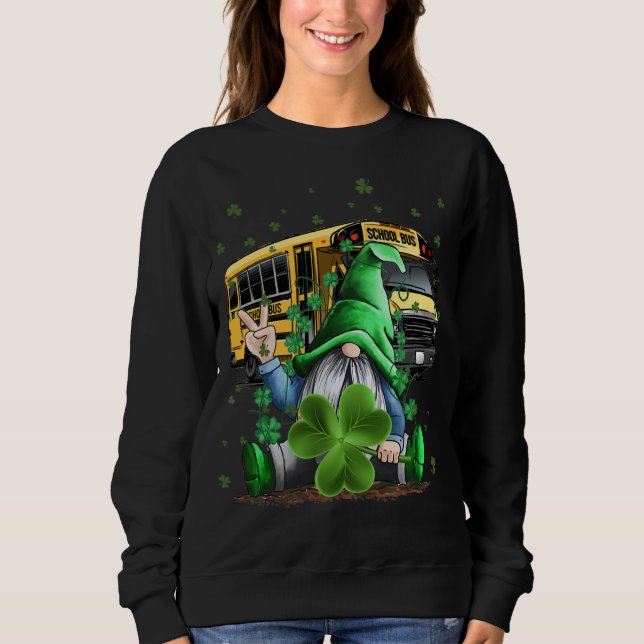Grönt Gnomes Buss School Driver and Shamrock St Pa T Shirt (Framsida)