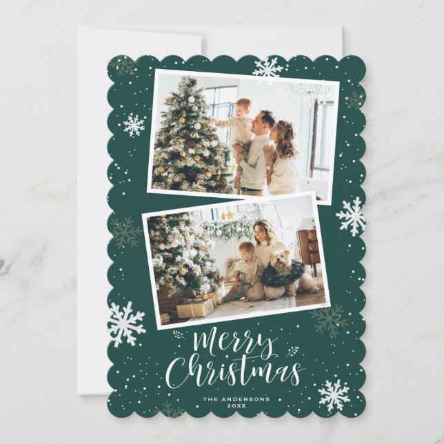 Grönt God jul 2-foto Julkort (Framsida)
