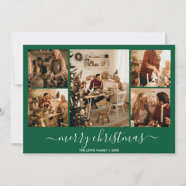 Grönt God jul 5-fotokort för Helgdag Julkort (Framsida)