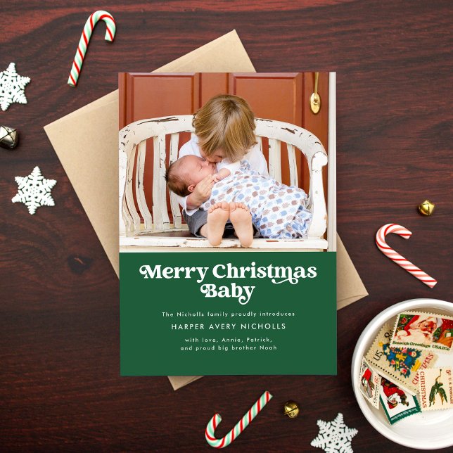 Grönt God jul Baby födelsemeddelande Julkort (Skapare uppladdad)