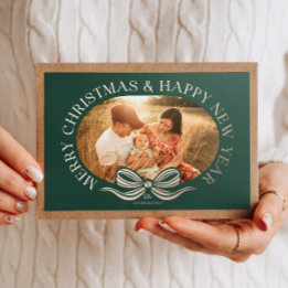 Grönt God jul Bow Bronze Foil Helgdag Card
